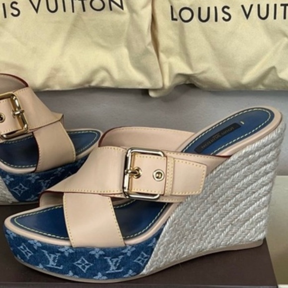 Louis Vuitton Denim Leather Wedge Sandal - Picture 2 of 15